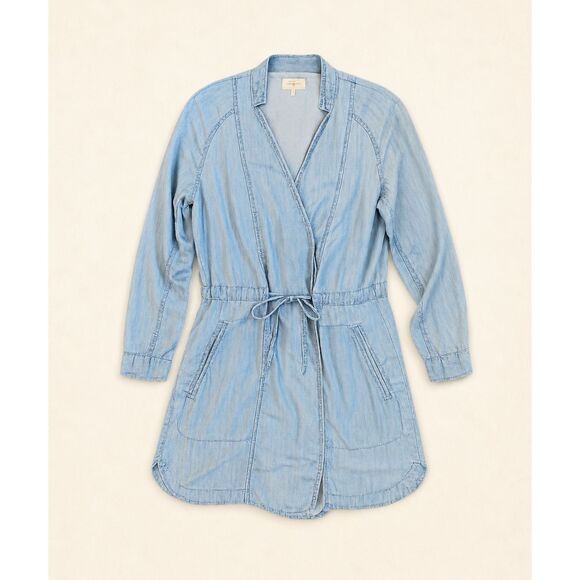 Lou & Grey Dresses & Skirts - Lou & Grey Chambray Wrap Shirt Dress Womens Medium Blue Tie Waist Utility Pocket